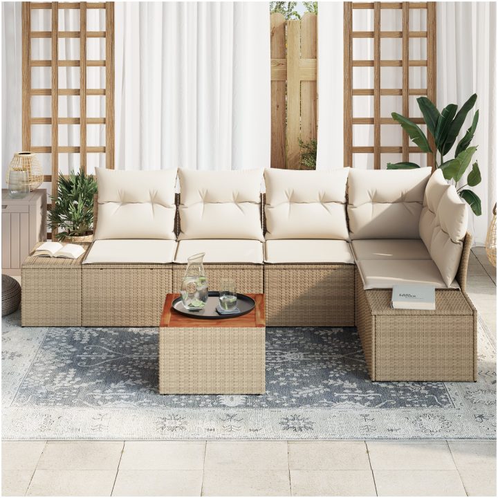 Trädgårdssoffset 6 pcs Beige och vit Vikta, tyg vidaXL 55 x 55 x 37 cm – bild 3