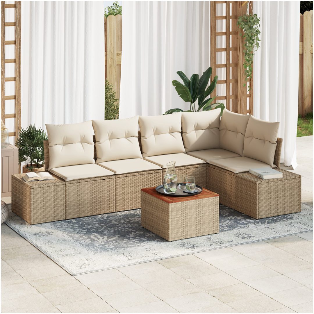 Trädgårdssoffset 6 pcs Beige och vit Vikta, tyg vidaXL 55 x 55 x 37 cm
