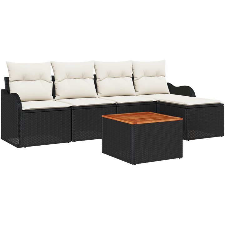 Trädgårdssoffset 6 pcs Svart, vit Rattan, Polyester, Stål vidaXL Stor – bild 2