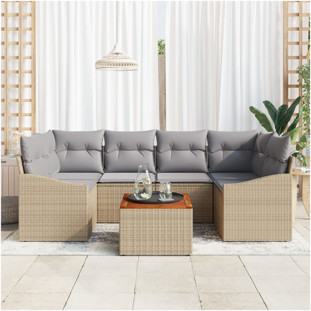 Trädgårdssoffset 7 pcs Beige, ljusgrå vidaXL 55 x 55 x 37 cm – bild 3