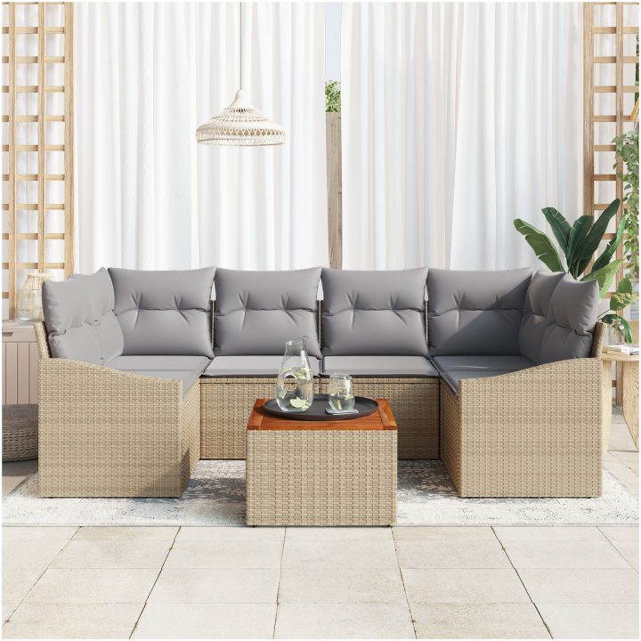 Trädgårdssoffset 7 pcs Beige, ljusgrå vidaXL 55 x 55 x 37 cm – bild 3