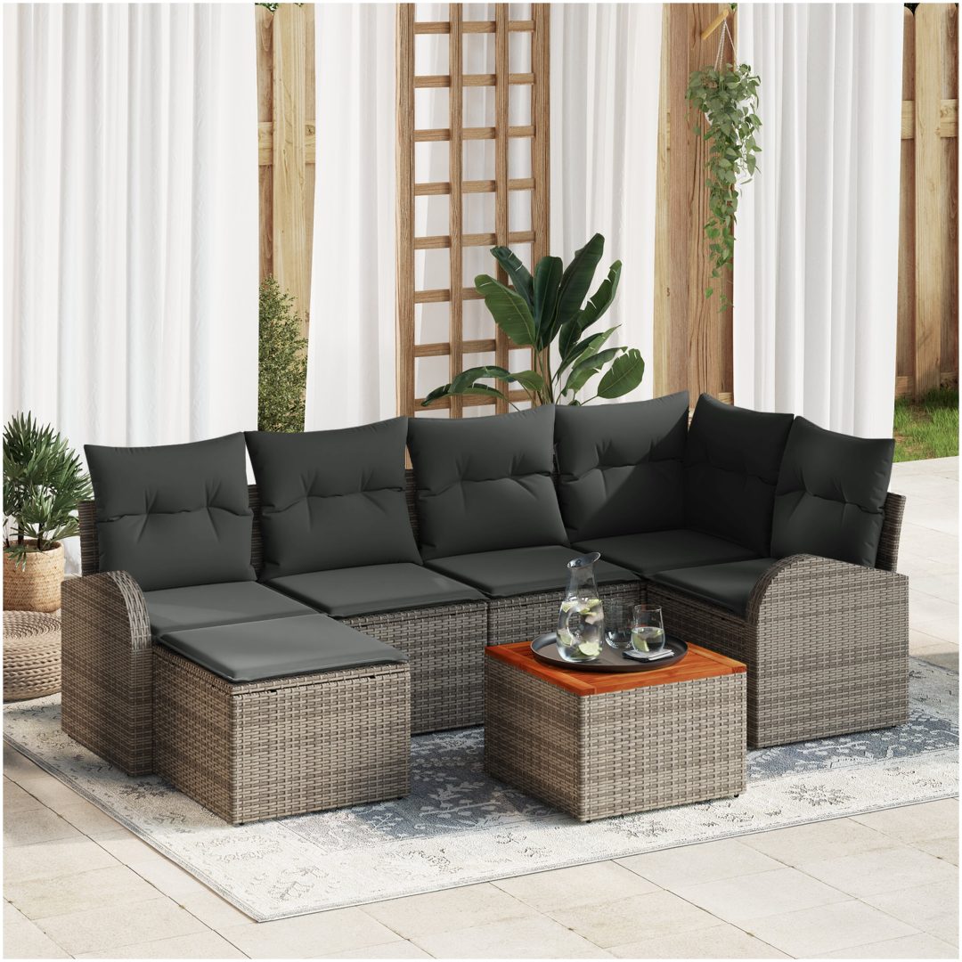 Trädgårdssoffset 7 pcs Grå Rattan, metall vidaXL Medium