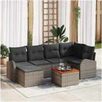 Trädgårdssoffset 7 pcs Grå Rattan, metall vidaXL