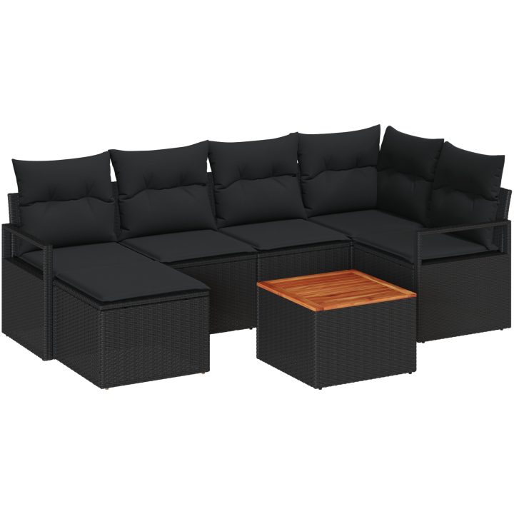 Trädgårdssoffset 7 pcs Svart Rattan, träställning vidaXL Stor – bild 2