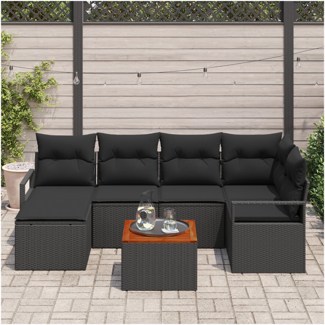 Trädgårdssoffset 7 pcs Svart Rattan, träställning vidaXL Stor – bild 3