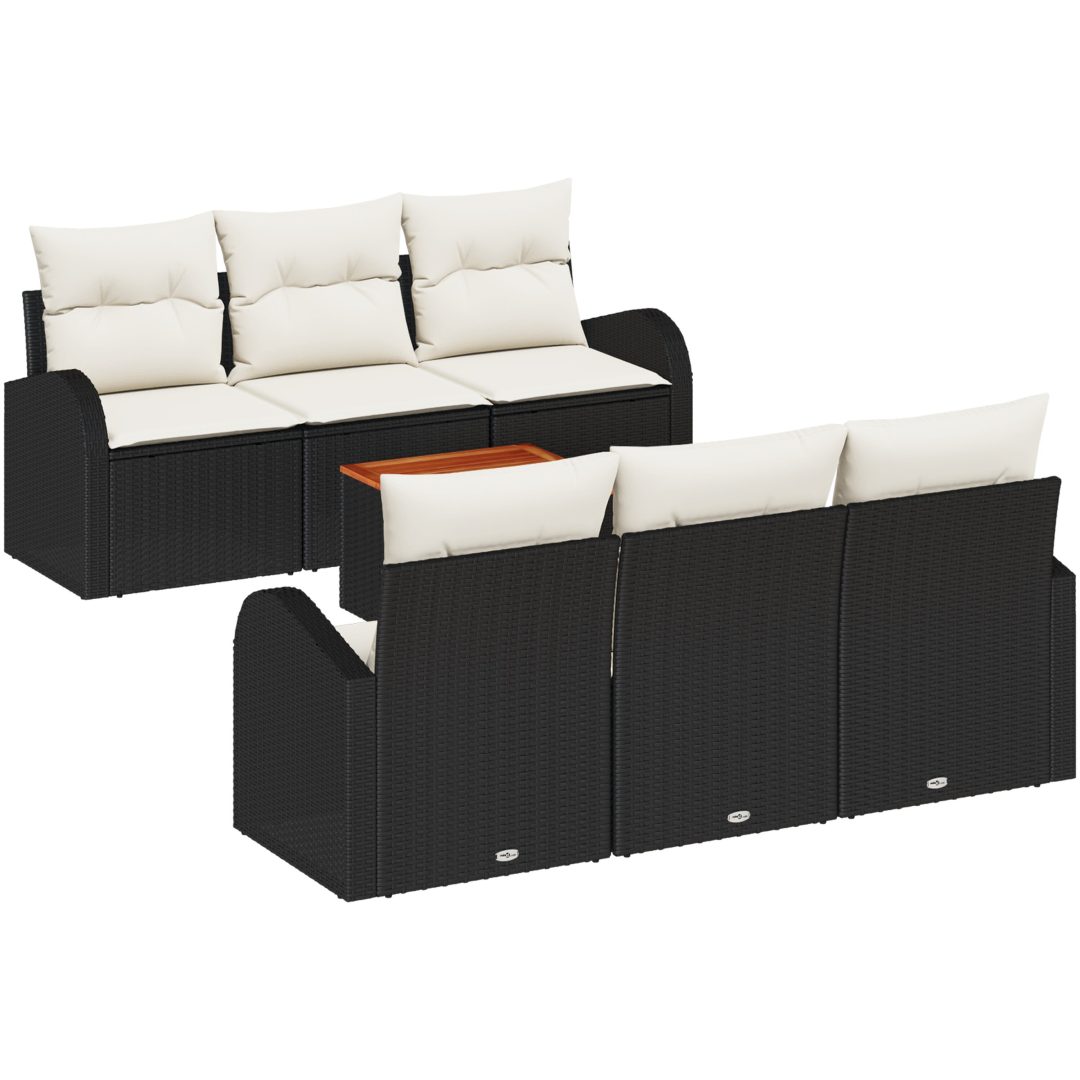 Trädgårdssoffset 7 pcs Svart, vit Poly Rattan, polyester vidaXL Stor – bild 2