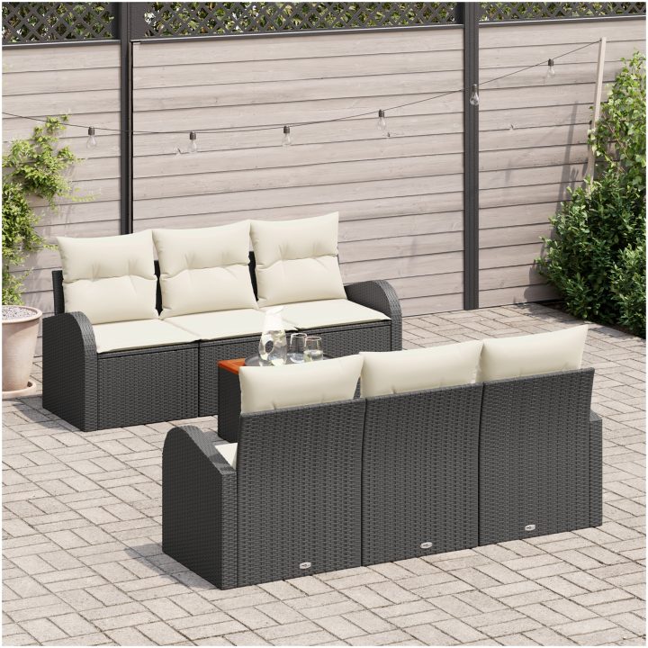 Trädgårdssoffset 7 pcs Svart, vit Poly Rattan, polyester vidaXL Stor – bild 3