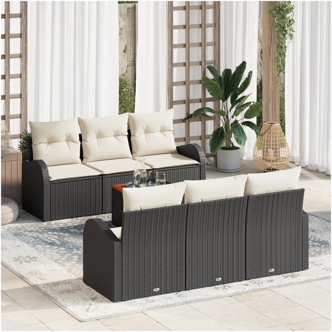 Trädgårdssoffset 7 pcs Svart, vit Poly Rattan, polyester vidaXL Stor