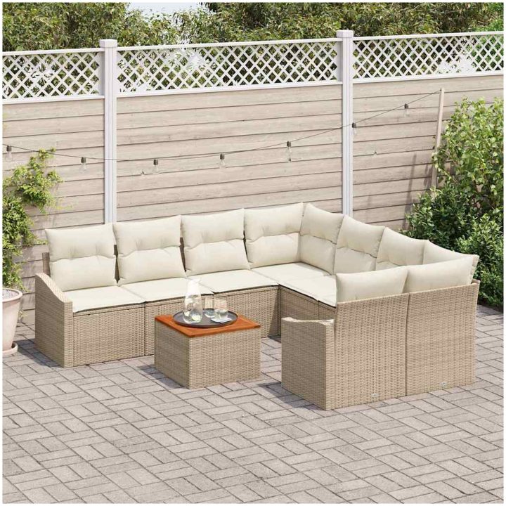 Trädgårdssoffset 9 pcs Beige, vit vidaXL 55 x 55 x 37 cm – bild 3