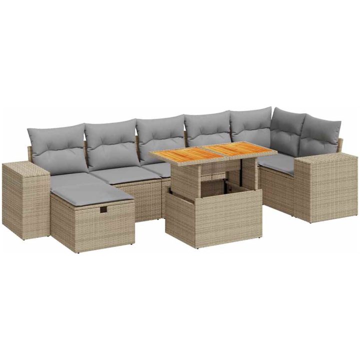 Trädgårdssoffset med dynor 5 delar beige konstrotting akacia vidaXL – bild 2