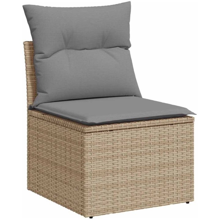 Trädgårdssoffset med dynor 5 delar beige konstrotting akacia vidaXL – bild 3