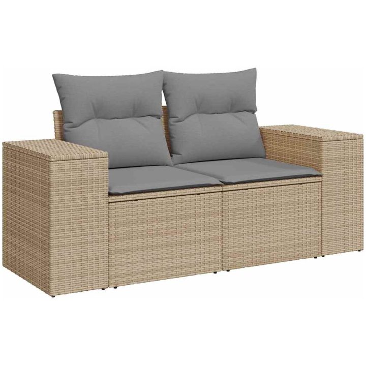 Trädgårdssoffset med dynor 5 delar beige konstrotting akacia vidaXL – bild 5