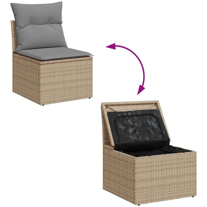 Trädgårdssoffset med dynor 5 delar beige konstrotting akacia vidaXL – bild 8
