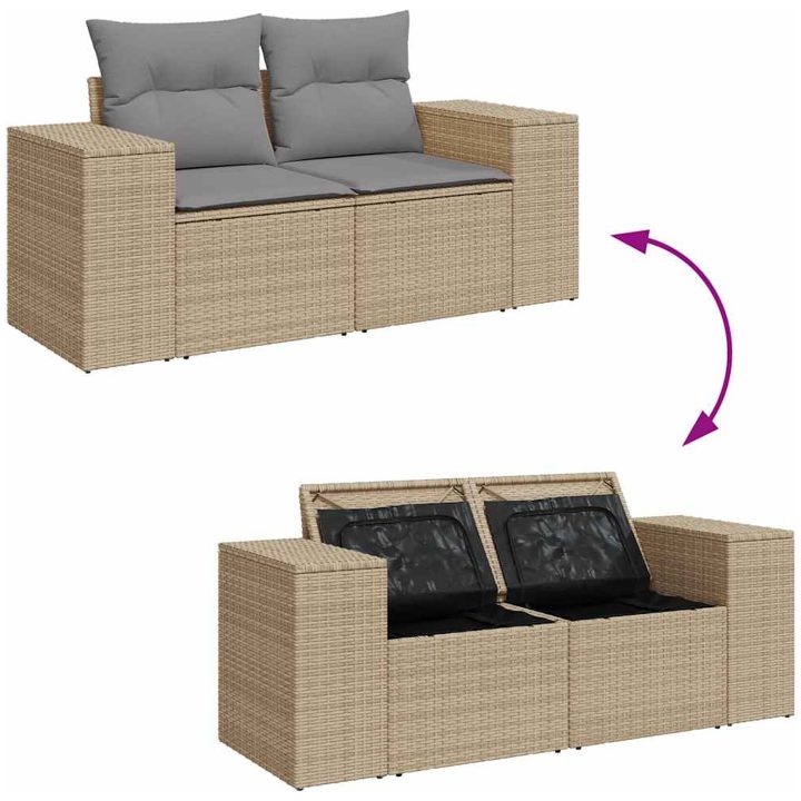 Trädgårdssoffset med dynor 5 delar beige konstrotting akacia vidaXL – bild 10