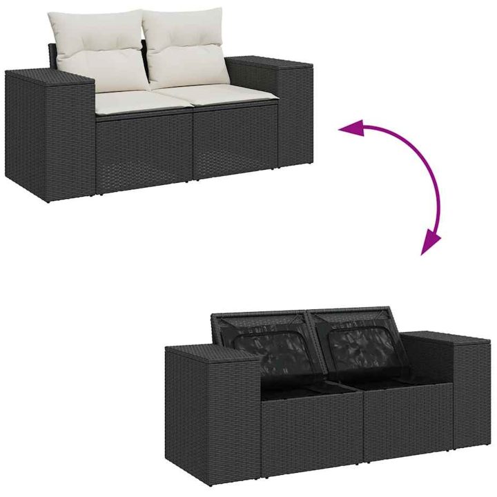 Trädgårdssoffset med dynor 5 delar svart konstrotting akacia vidaXL – bild 10