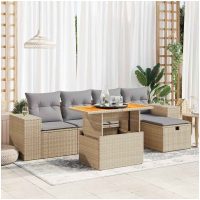 Trädgårdssoffset med dynor 6 delar beige konstrotting akacia vidaXL