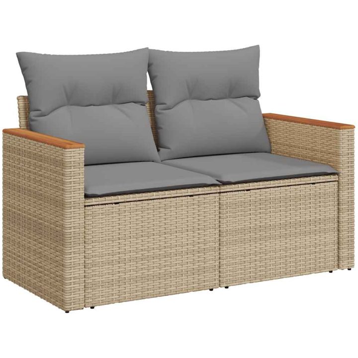 Trädgårdssoffset med dynor 6 delar beige konstrotting akaciaträ vidaXL – bild 4