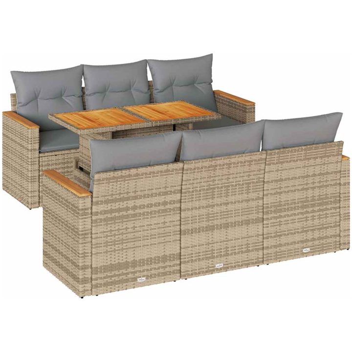 Trädgårdssoffset med dynor 7 delar beige konstrotting akaciaträ vidaXL – bild 2