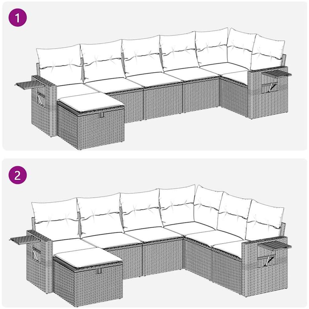 Trädgårdssoffset med dynor 7 delar brun konstrotting vidaXL – bild 11