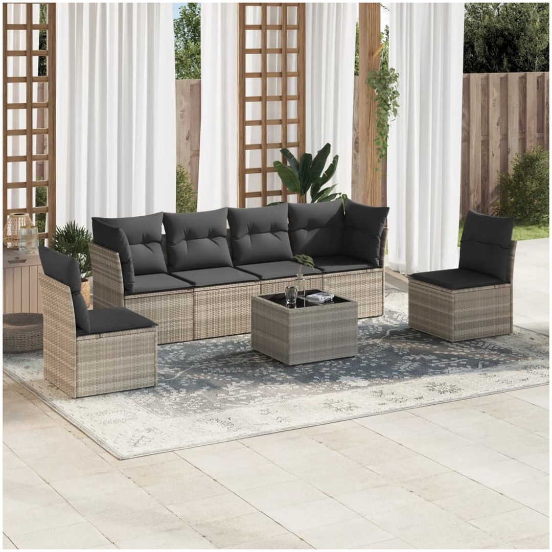 Trädgårdssoffset med dynor 7 delar ljusgrå konstrotting vidaXL