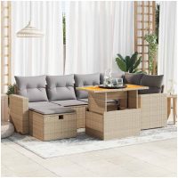 Trädgårdssoffset med dynor 8 delar beige konstrotting akaciaträ vidaXL