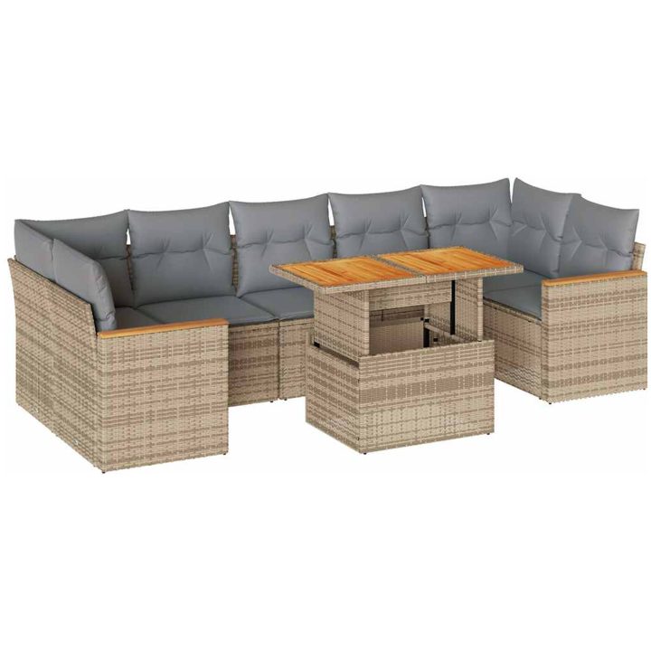 Trädgårdssoffset med dynor 8 delar beige konstrotting akaciaträ vidaXL – bild 2