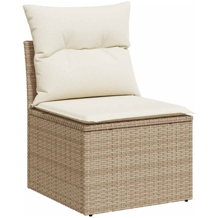 Trädgårdssoffset med dynor 9 delar beige konstrotting akacia vidaXL – bild 3
