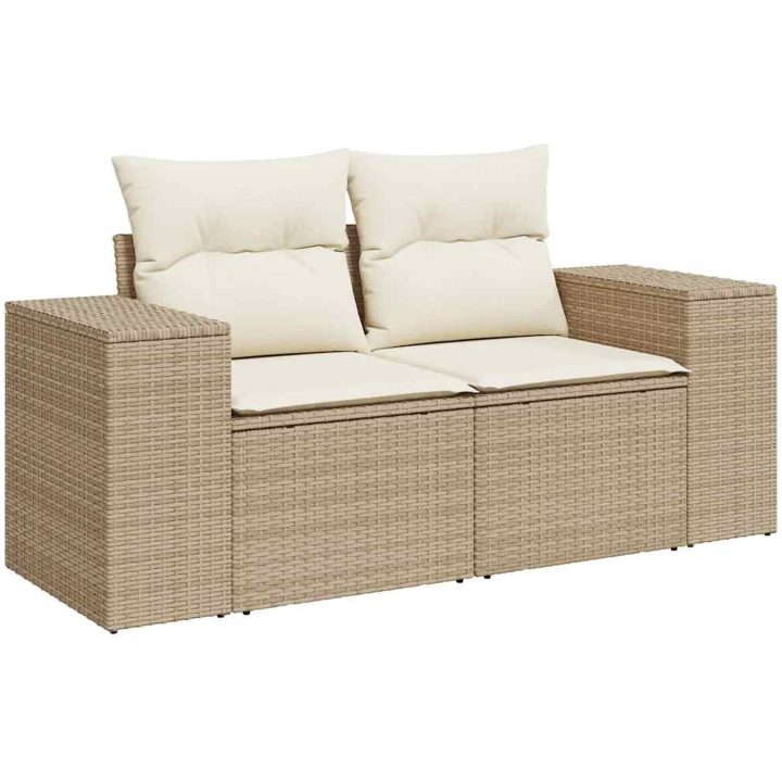 Trädgårdssoffset med dynor 9 delar beige konstrotting akacia vidaXL – bild 5