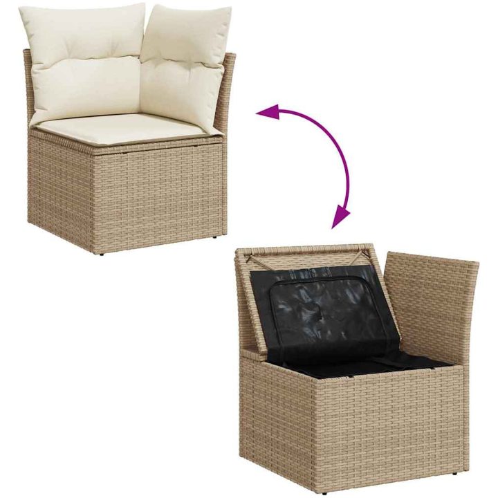 Trädgårdssoffset med dynor 9 delar beige konstrotting akacia vidaXL – bild 9