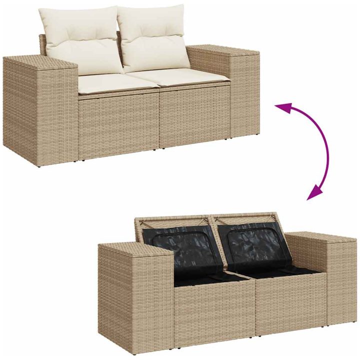 Trädgårdssoffset med dynor 9 delar beige konstrotting akacia vidaXL – bild 10