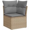 Trädgårdssoffset med dynor 9 delar beige konstrotting akaciaträ vidaXL – miniatyr 4