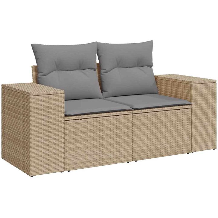 Trädgårdssoffset med dynor 9 delar beige konstrotting akaciaträ vidaXL – bild 5
