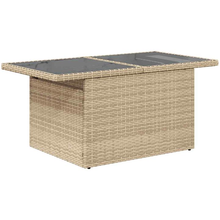 Trädgårdssoffset med dynor 9 delar beige konstrotting akaciaträ vidaXL – bild 6