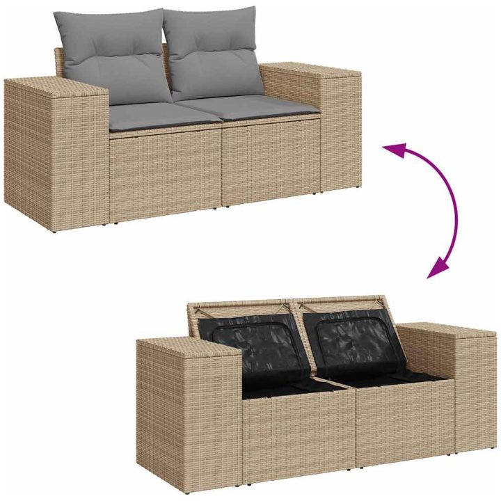 Trädgårdssoffset med dynor 9 delar beige konstrotting akaciaträ vidaXL – bild 10
