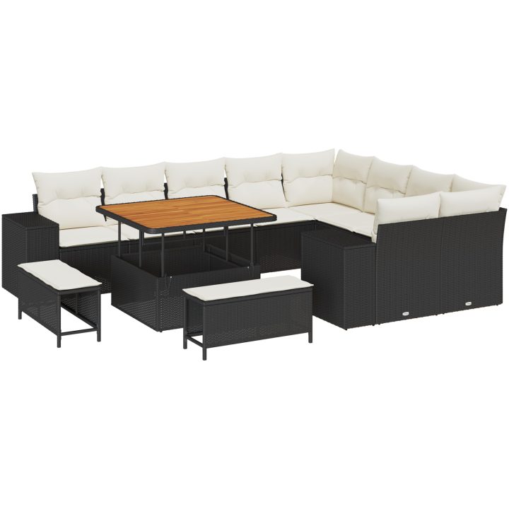 Trädgårdssoffset Set om 5 Svart Rattan Justerbara Fötter vidaXL Stor – bild 2