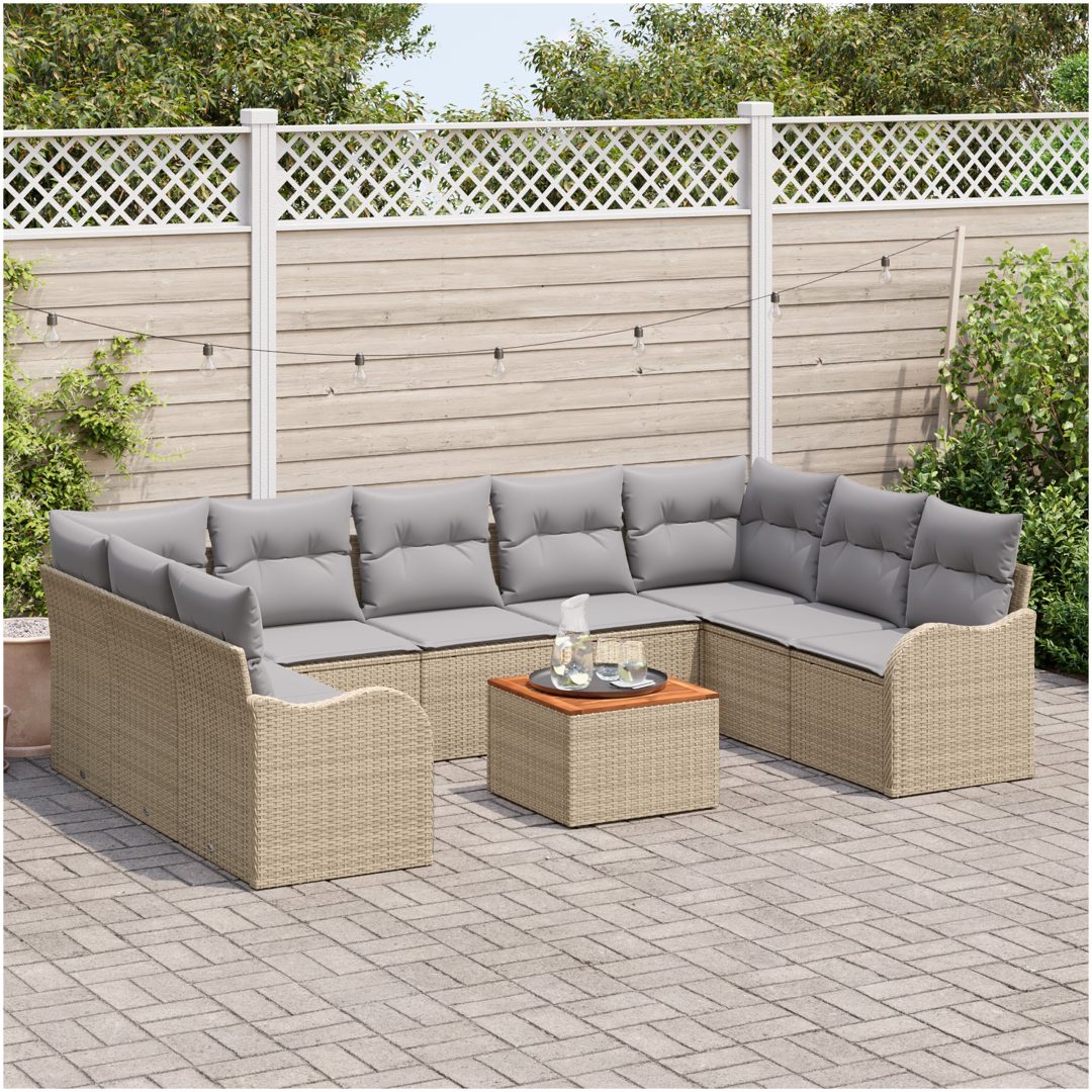 Trädgårdsssofa Set 10 pcs Beige, ljusgrå vidaXL Stor – bild 3