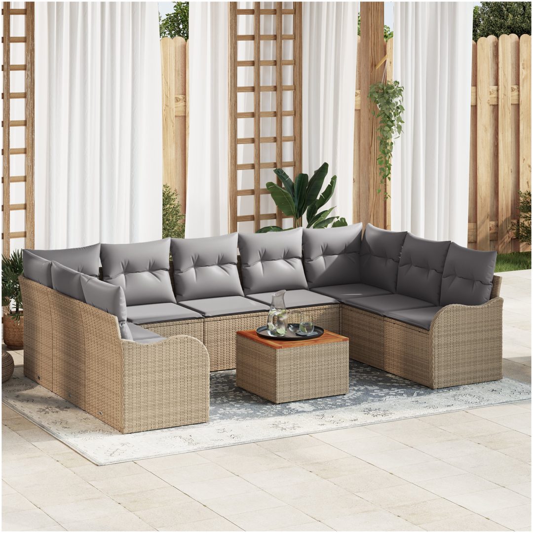 Trädgårdsssofa Set 10 pcs Beige, ljusgrå vidaXL Stor