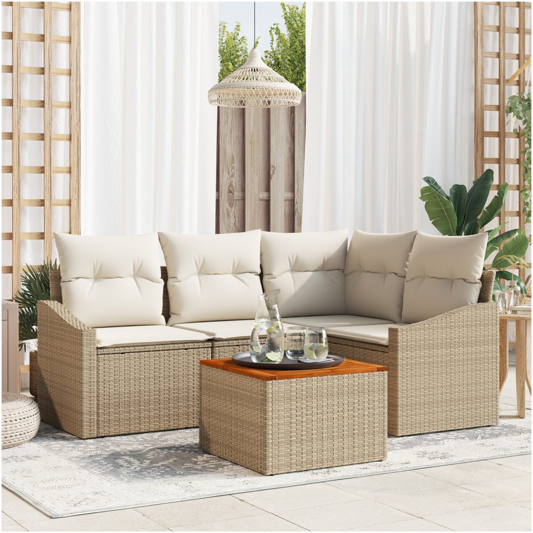 Trädgårdsssoffset 5 pcs Beige, vit vidaXL 55 x 55 x 37 cm