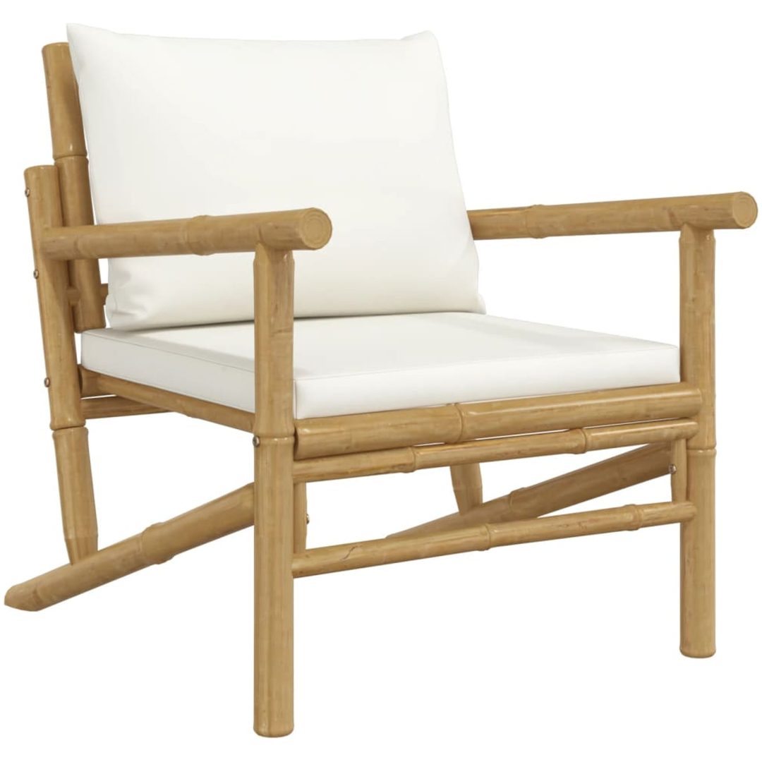 Trädgårdsstol 2 st med gräddvita dynor bambu vidaXL – bild 3