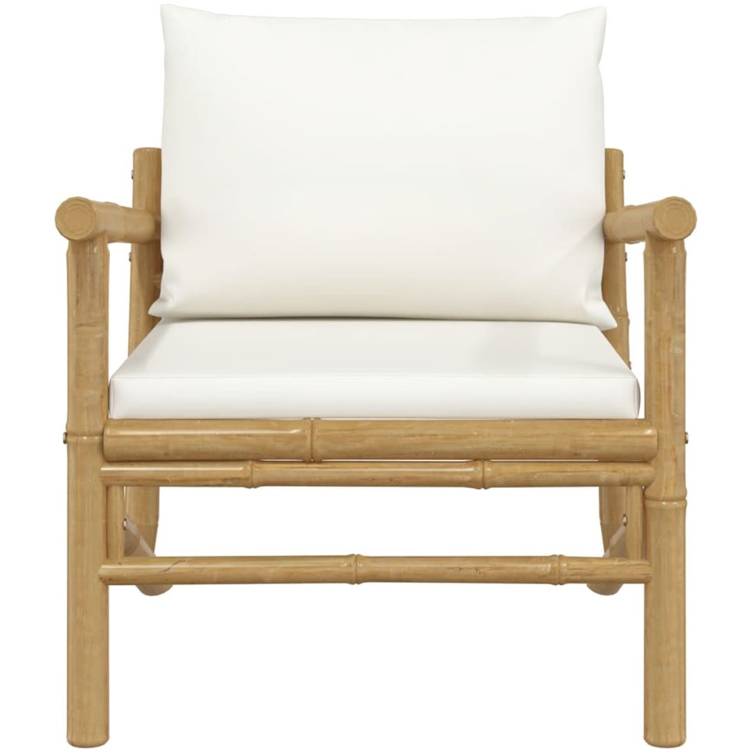 Trädgårdsstol 2 st med gräddvita dynor bambu vidaXL – bild 4