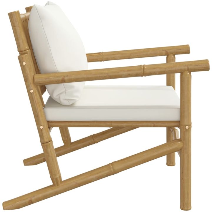 Trädgårdsstol 2 st med gräddvita dynor bambu vidaXL – bild 5