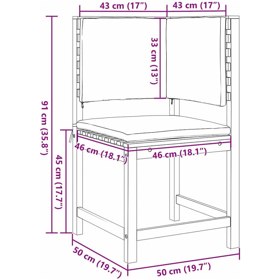 Trädgårdsstol Hörn med Kuddar Solid Akacia vidaXL 100 x 50 x 91 cm – bild 9