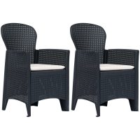 Trädgårdsstol med dyna 2 st plast konstrotting antracit vidaXL