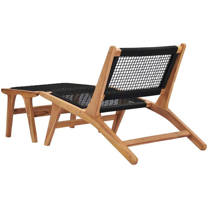 Trädgårdsstol med fotpall massiv teak och rep vidaXL – bild 3