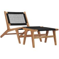 Trädgårdsstol med fotpall massiv teak och rep vidaXL