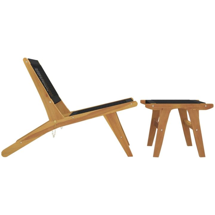 Trädgårdsstol med fotstöd massiv teak och polyester vidaXL – bild 4