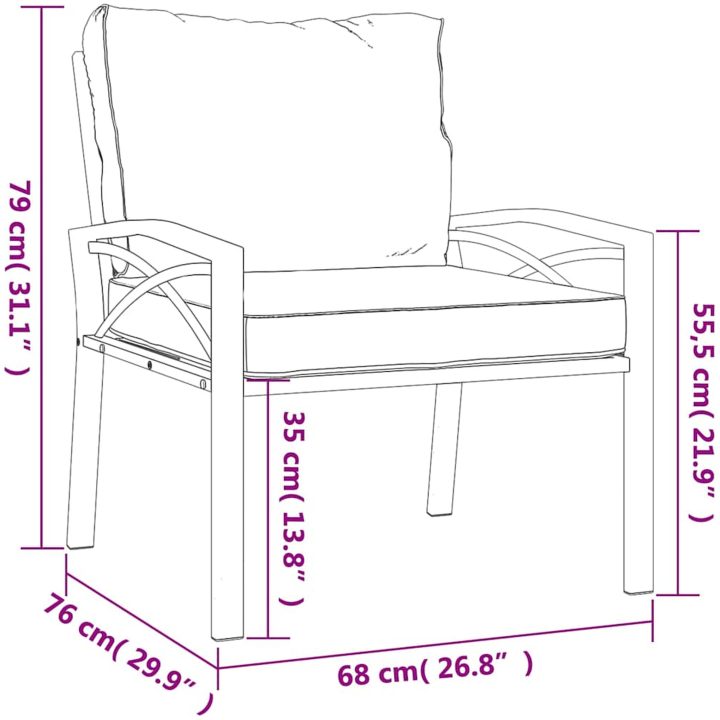 Trädgårdsstol med grå dynor 68x76x79 cm stål vidaXL – bild 8