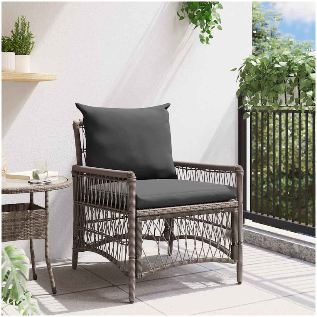 Trädgårdsstol med Kuddar Grå Poly Rattan vidaXL Standard – bild 3