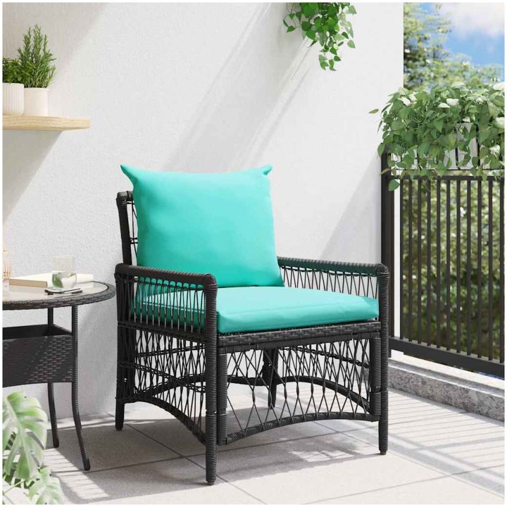 Trädgårdsstol med Kuddar Svart 60x70x78 cm Poly Rattan vidaXL Standard – bild 3