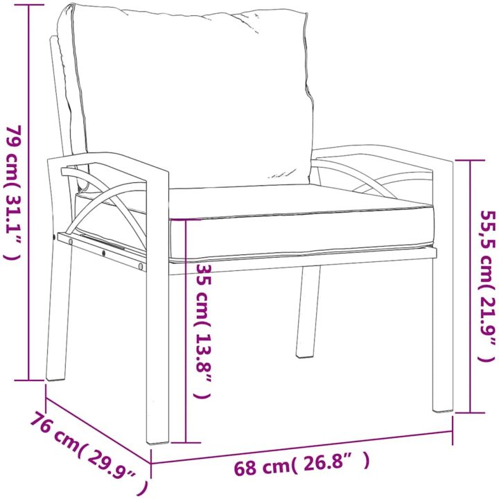 Trädgårdsstol med sandfärgade dynor 68x76x79 cm stål vidaXL – bild 7